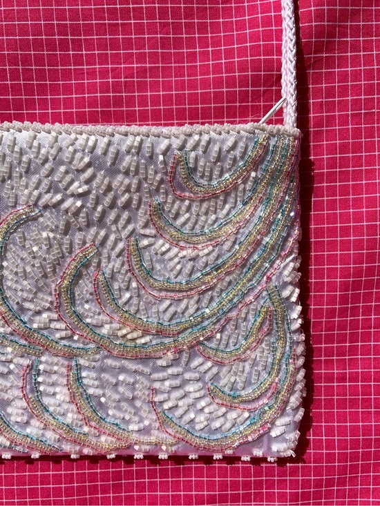 Vintage Handbags - Vintage 80s Rainbow White Beaded Crossbody Purse